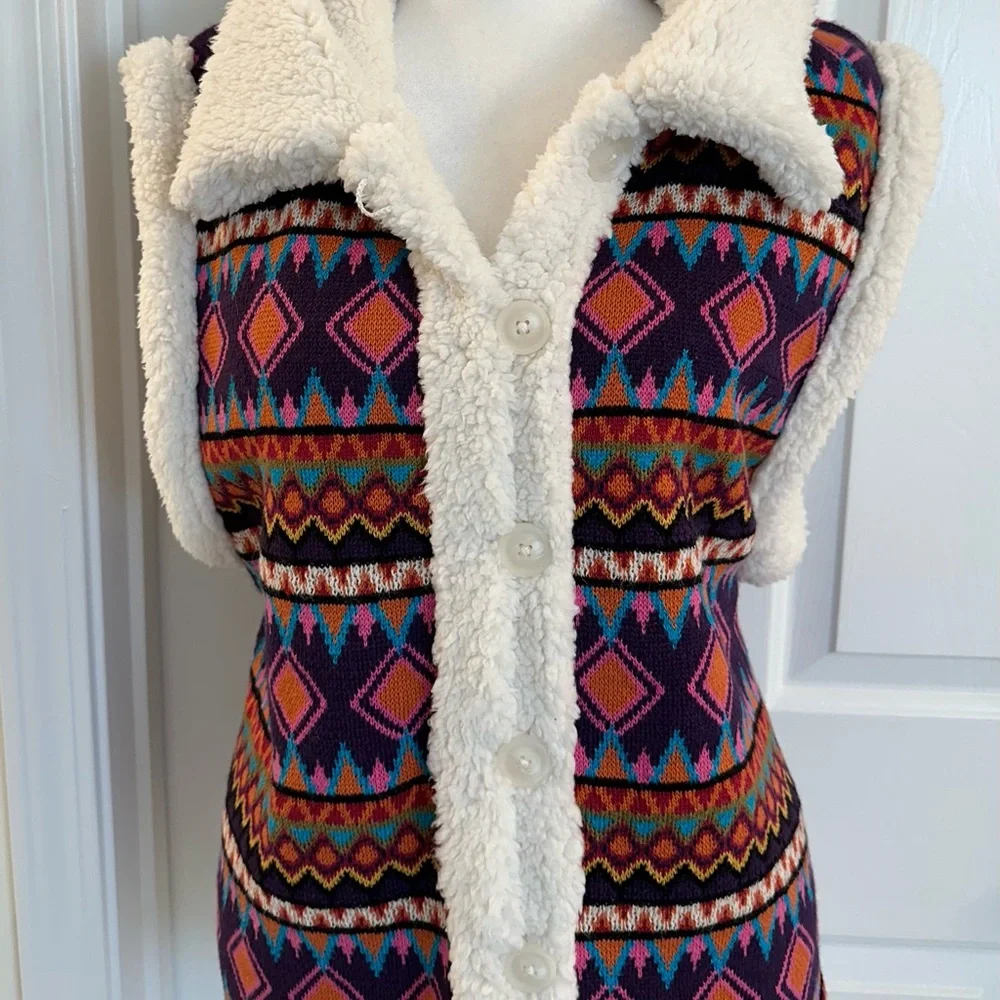 Johnny Was Yuya Sherpa Reversible Sweater Vest XL NWT $398‎